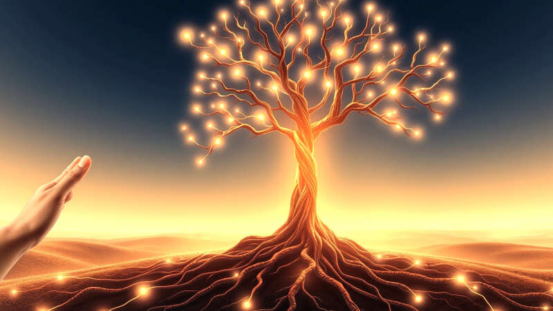 Un árbol luminoso conecta la calma y paz
