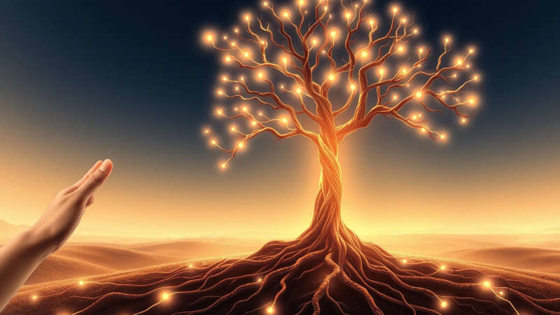 Un árbol luminoso conecta la calma y paz